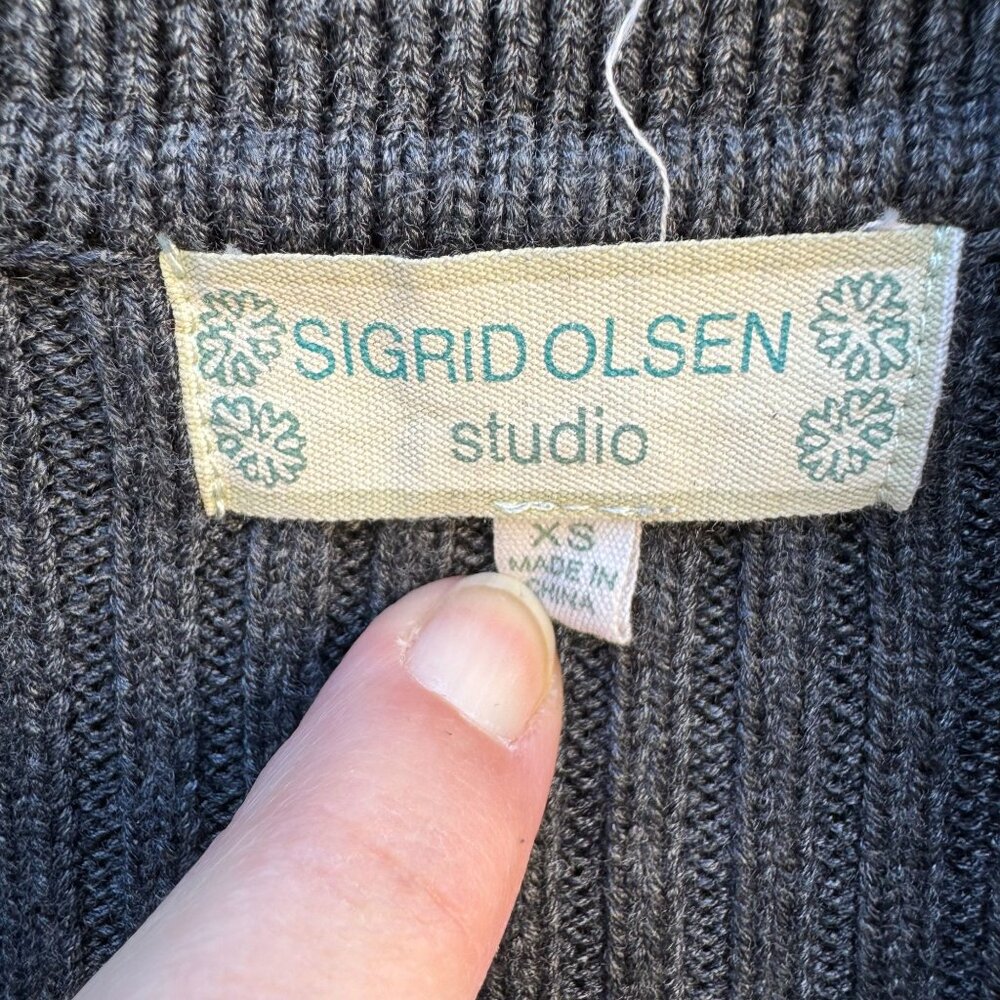 Sigrid Olsen Studio Gray Button-Up Cardigan With … - image 2